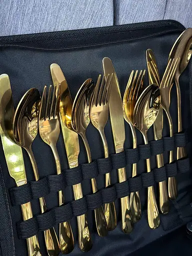 Набір туристичного посуду для походу на 4 особи 24 предмети в чохлі нержавіюча сталь Рожеве золото - фото 2