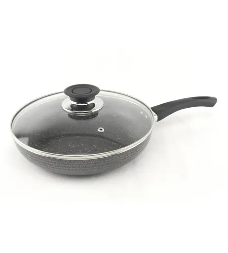 Универсальная сковорода для жарки A-Plus 24 см антипригарная с мраморным покрытием с крышкой - фото 1