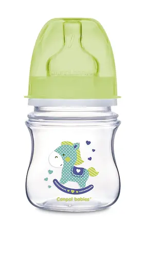 Бутылка с широким отверстием антиколиковая "Easystart" Цветные зверьки 120 мл Зеленая - фото 1