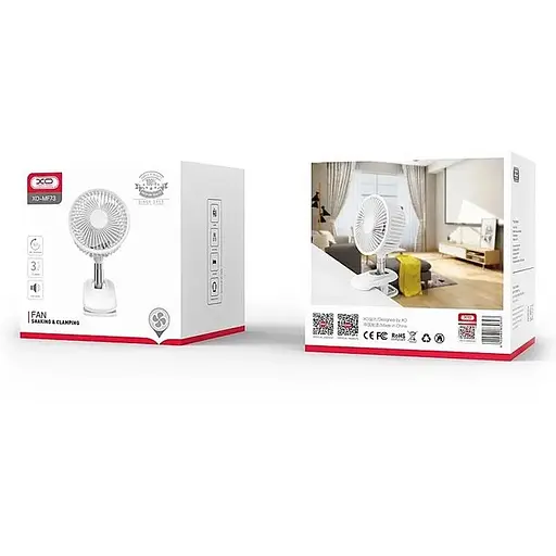 Вентилятор XO MF-73 на аккумуляторе портативный на прищепке 2000 мА·ч белый - фото 2