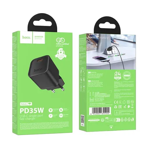 Сетевое зарядное устройство Hoco N66 Ingenious single port PD35W charger(EU) Черный - фото 2