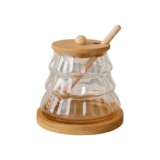 Банка для меду з ложкою на бамбуковій підставці 400 мл