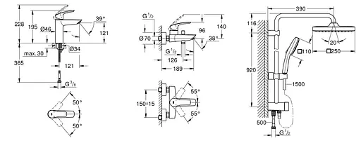 Набір змішувачів Grohe Eurosmart 3 в 1 для ванної кімнати UA123246R1 Хром - фото 12