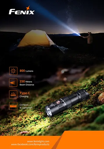 Ручний тактичний ліхтарик Fenix PD25R 800лм Type-C (Чорний) - фото 9