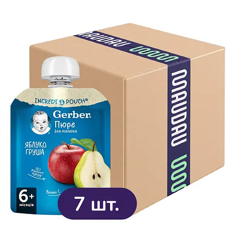Пюре Gerber Pouch Яблуко і груша 630 г (7 шт. х 90 г) - фото 1