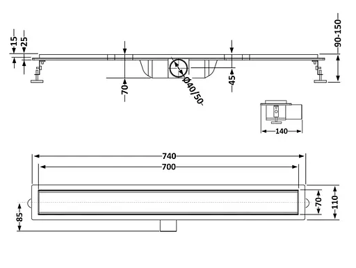 Линейный трап Qtap Scorpio Tile700 из нержавеющей стали, под плитку (поворотный сифон/сухой затвор) QTSCOTILE700 - фото 6