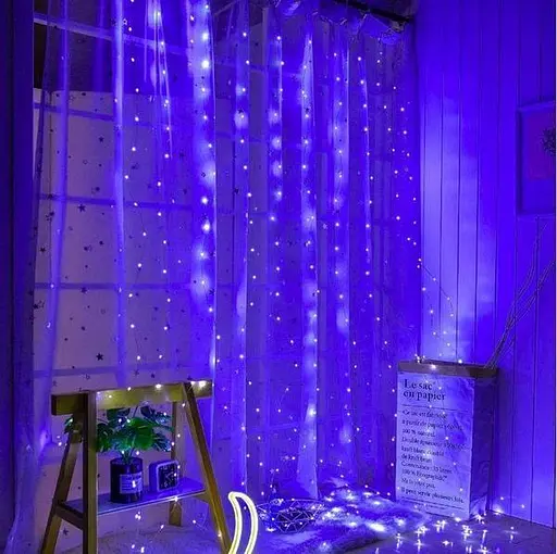 Гирлянда штора Роса 8х1.5м микродиод 600 Led лампочек, 40 нитей 220В (Синий свет) - фото 2