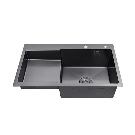 Кухонна мийка Kroner KRP Schwarze - 7848RHM PVD (3,0/1,0 мм) CV030024, Чорний - фото 3