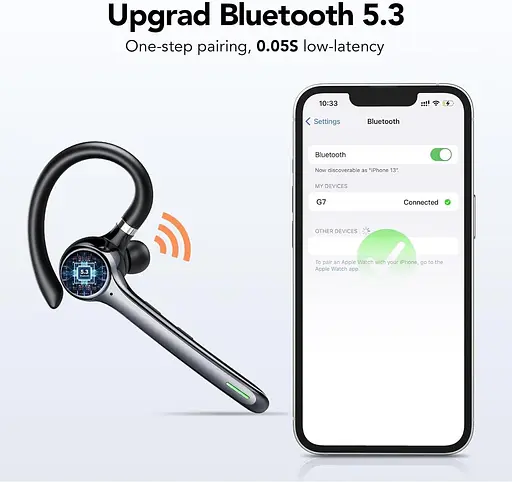 Bluetooth-гарнитура Hoxe V5.3, беспроводная гарнитура громкоговорящей связи 100H Talk с двойным шумоподавлением ENC, отключение - фото 6