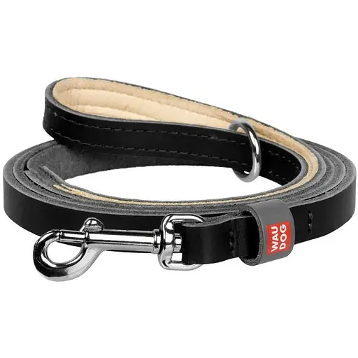 Повідець для котів та дрібних собак Waudog Classic шкіряний XXS-XS чорний