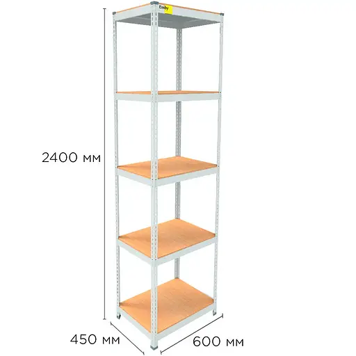 Металевий стелаж Emby Light Series (розмір 2400х600x450мм) 5 полиць ДСП до 100кг Білий - фото 3