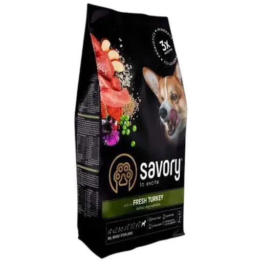 Сухой корм Savory All Breed для стерилизованных собак всех пород, со свежей индейкой, 3 кг