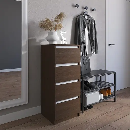 Комод Vays R-17 Венге Темний-Білі планки, на 4 шухляди без ручок, вузький, ЛДСП 40×40×98 см - для передпокою, спальні, коридору