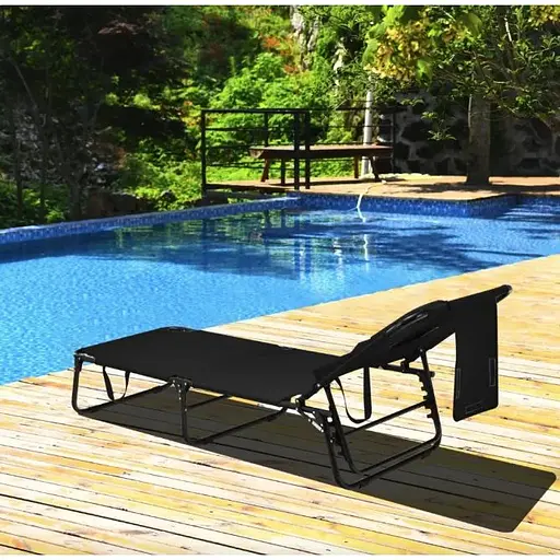Шезлонг Costway Hanna розкладний з отвором для обличчя чорний - фото 4