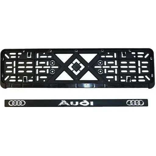 Рамка номерного знака Poputchik пластик с объемными буквами Audi 52х13.5х2 см 2 шт - фото 3