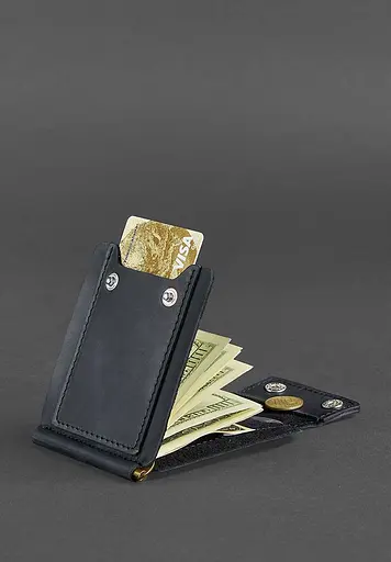 Мужской кожаный портмоне черный 10.0 зажим для денег Crazy Horse - фото 5