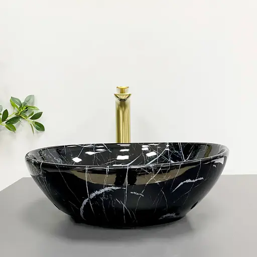 Умивальник VBI Parma black stone glossy накладний VBI-011014, Чорний матовий - фото 2