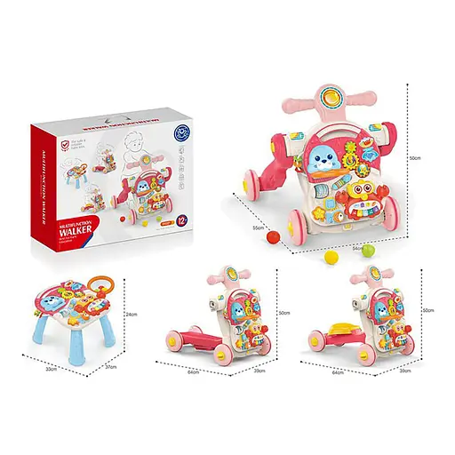 Дитячі ходунки-каталка "Перші кроки 4 в 1" HUANGER HE0827(Pink) музичні - фото 4