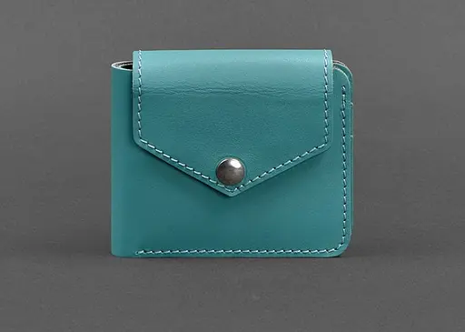 Кожаное портмоне 4.2 на кнопке бирюзовое - фото 1