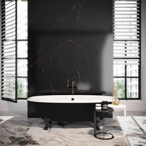 Ванна отдельностоящая глянцевая Amdcon Olmpa 180x90 черная из литого камня черные ножки OLMPA_180_nzhk-bl_BLACK_HL Черный - фото 3