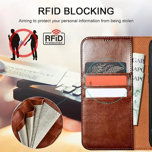 Чохол ICARER для iPhone 14, чохол зі штучної шкіри ручної роботи, бездротовий тримач з 3 слотами для карток, магнітне закриття - фото 6