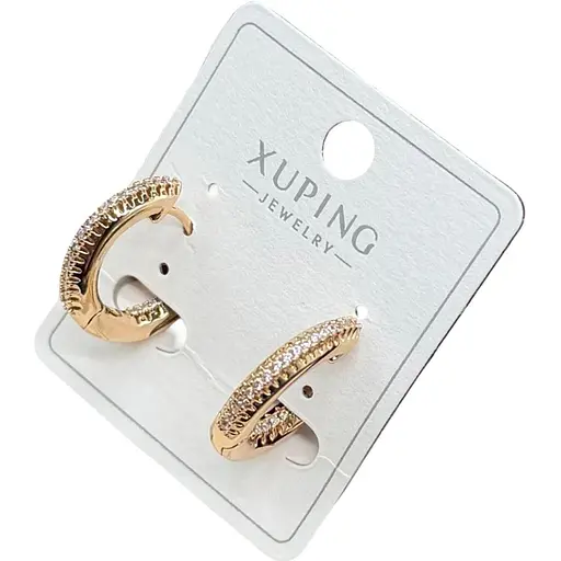 Сережки напівкільця Xuping з кристалами гіпоалергенне медичне золото - фото 1