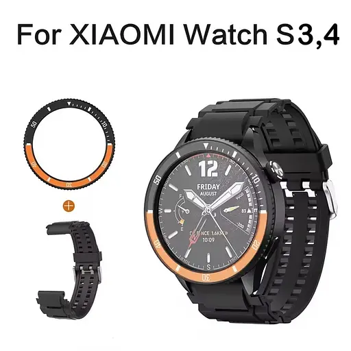 Безель Black-orange та силіконовий ремінець Sikai для смартгодинника Xiaomi Watch S3/S4  - фото 7