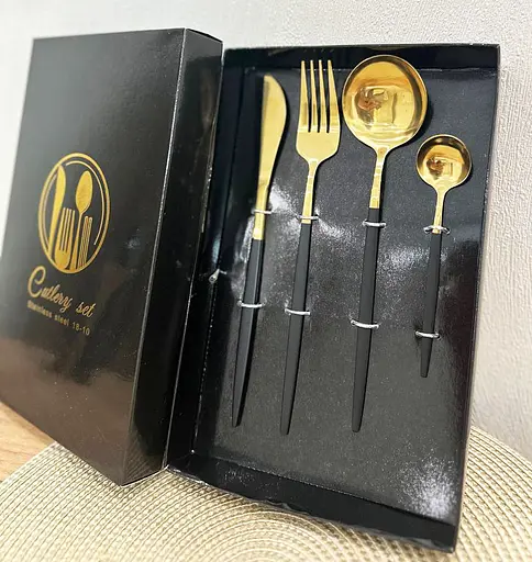 Набор столовых приборов A-Plus Cutlery set Gold на 1 персону 4 предмета Золотой - фото 5