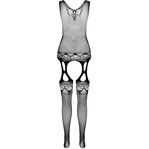 Бодистокинг с плетением на груди Passion BS099 One Size, Black, открытый доступ, имитация подвязок - фото 4