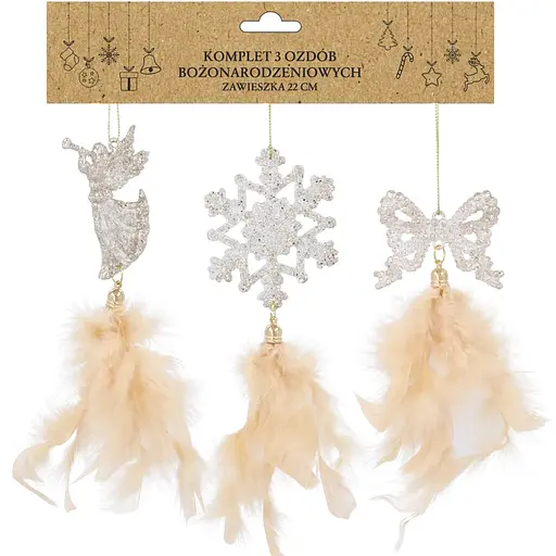 Украшение-подвеска Chomik Ангел бант снежинка с перьями 22 см 3 шт. шампань (5900779855892)