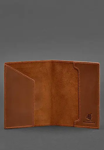 Кожаная обложка для паспорта с украинским гербом светло-коричневая - фото 4