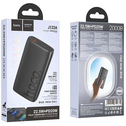 Портативний ЗП Power Bank Hoco J122A Respect 22.5W+PD20W 20000 mAh Black - фото 5