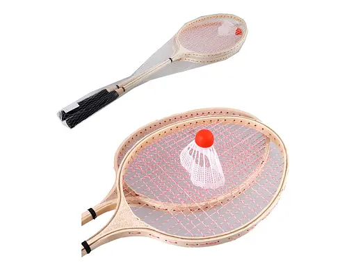 Набір для бадмінтону дерев’яний, 2 ракетки 66 см, воланчик, у сітці