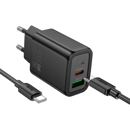 Адаптер сетевой HOCO gentle charger N61 (Type-C to Type-C) |1USB/1Type-C, 20W/3A, PD/QC| - фото 1
