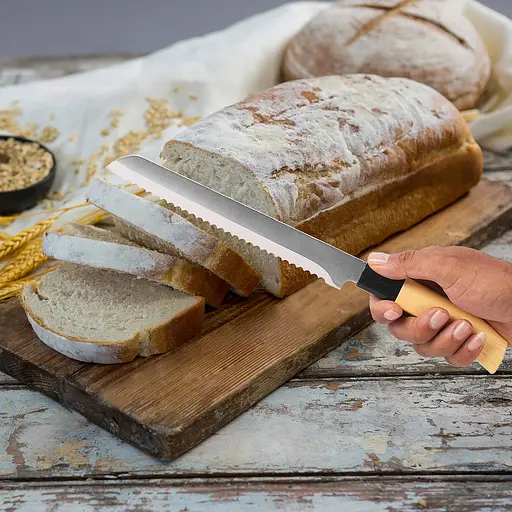 Нож зубчатый кухонный для нарезки хлеба с длинной пилой из нержавеющей стали 33 см, Kitchen Master 87767 - фото 2