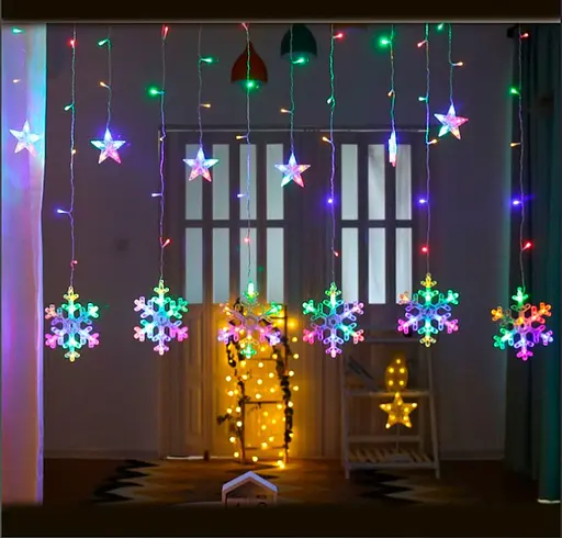 Світлодіодна новорічна гірлянда штора Сніжинка 3х 0.6 м Гірлянда від мережі 220В Кольорова - фото 2