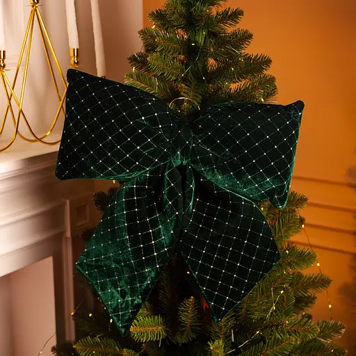 Новорічний оксамитовий бант Yiwu зі стразами 55х70 см Зелений CR-2-17 - фото 2