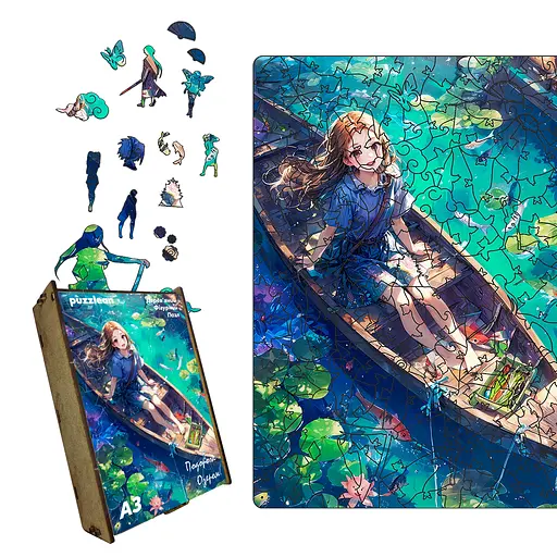 Пазл деревяний Аніме Подорож Озером, А4, Картонна коробка 100 елементів