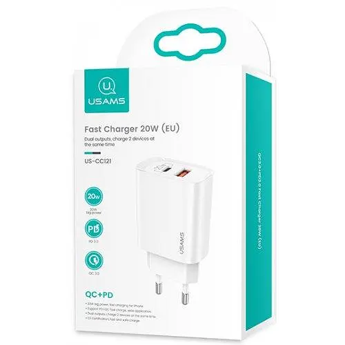 Зарядний пристрій 2 порти Usams T35 USB-A + TYPE-C QC PD3.0 20 W 3A - фото 3