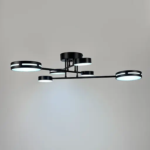 Чорна стельова люстра на 3+3 світлових кругів Ø 65 см | Арт. 77031/3+3 BK | Line F - фото 4