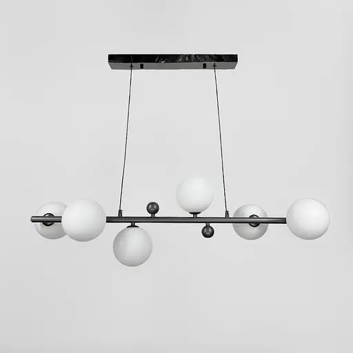 Видовжена люстра з 6 білими плафонами довжиною 90 см | Line F | Арт. MJ295L/6L BK+WT - фото 7