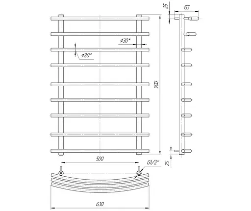 Водяна рушникосушка Mario Маріо 900x630/500, Хром - фото 2