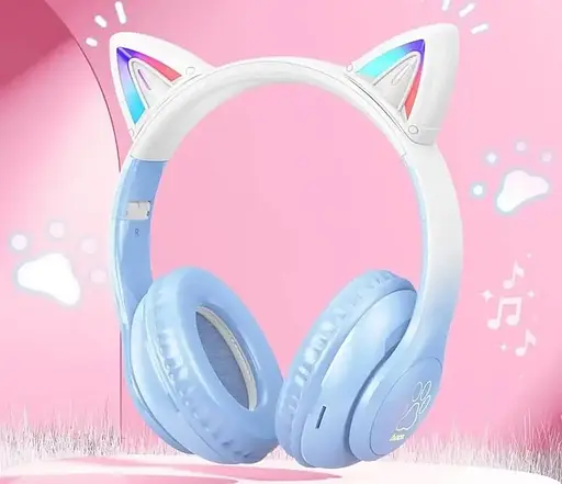 Бездротові повнорозмірні навушники Hoco W42 Cat Ear з підсвічуванням, BT5.3, AUX, TF, 400mAh, 10h, сині - фото 4