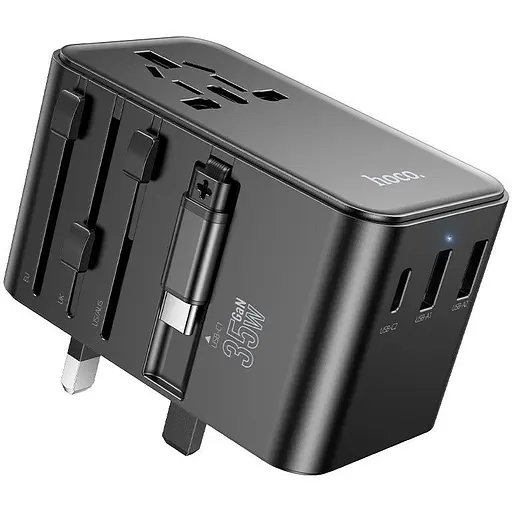 Мережевий фільтр HOCO AC18A на 1 розетку + 2 USB + USB-C, 35W, кабель 1.5 м, 220В, Black, Box - фото 3