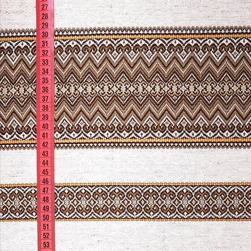 Лляна тканина з українським орнаментом "Рандеву коричневий" (від 1 м) - фото 3