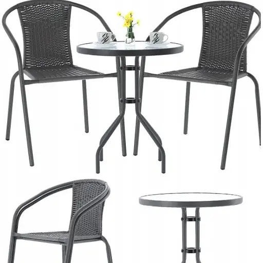 Садові меблі Chomik Bistro New стіл та 2 стільці чорний - фото 2