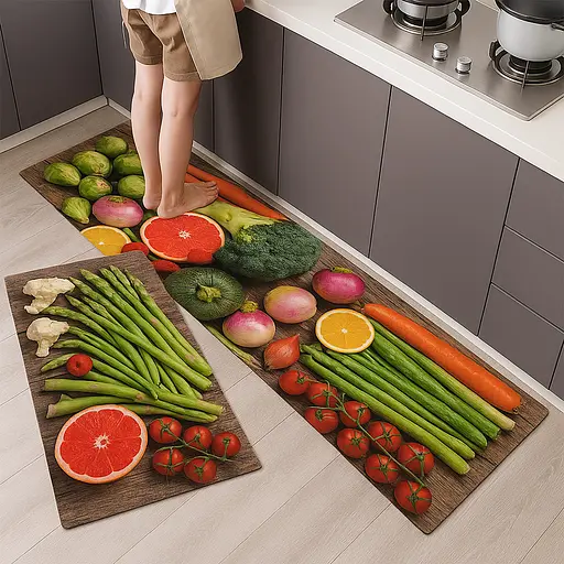 Набір килимків для кухні та ванної 120×40 см і 60×40 см водонепроникні, протиковзні, м'які, декоративні, Kitchen Master Сірий 87947 - фото 1