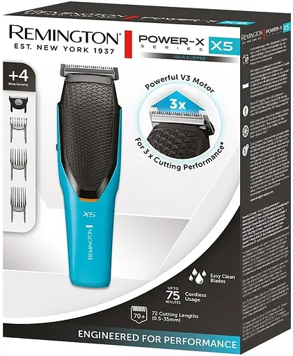 Машинка для стрижки Remington Power X Series X5, сеть+аккум., роторный мотор, насадок-4, сталь, черно-бирюзовый - фото 10