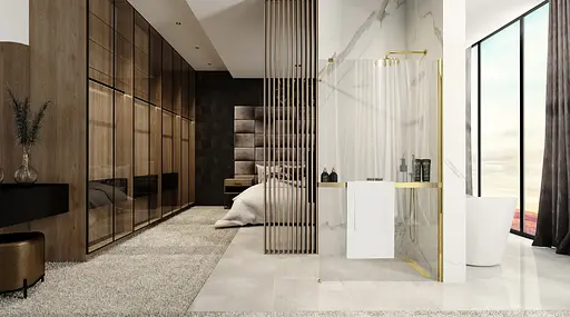 Душова стінка Rea Aero 80 gold з полицею Evo REA-K8439 + HOM-00653, прозорий, золотий - фото 3