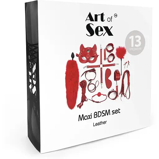Набор Art of Sex - Maxi BDSM Set Leather, 13 предметов, натуральная кожа, Черный - фото 4